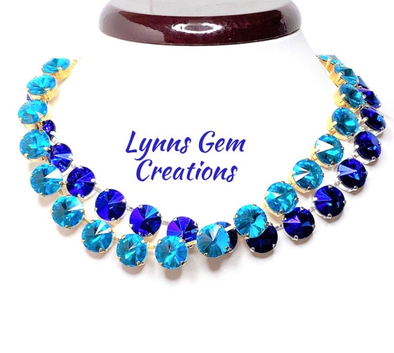 Anna Wintour Style Necklaces, Aquamarine Sapphire AB, Blue Anna Wintour Style Necklaces, Aquamarine Sapphire AB, Blue
