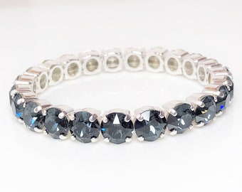 Black Crystal Bracelet, Stretch Bracelet, Austrian Crystal, Stacking Tennis Bracelet, No Clasp, Bracelets for Women