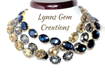 Collier géorgien en cristal bleu Montana, style Anna Wintour, ras de cou tendance en strass, collier ovale vintage, colliers pour femme