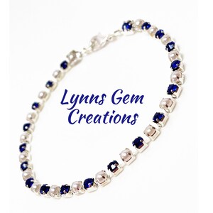Minimalist Sapphire & Pearl Crystal Bracelet, Dainty Tennis Bracelet, Bridesmaid Gift, Silver Plated, Bracelets for Women, Wedding Jewelry
