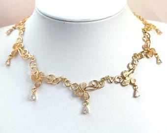 Gold Teardrop Crystal Fairycore Necklace: Regency Coquette Choker