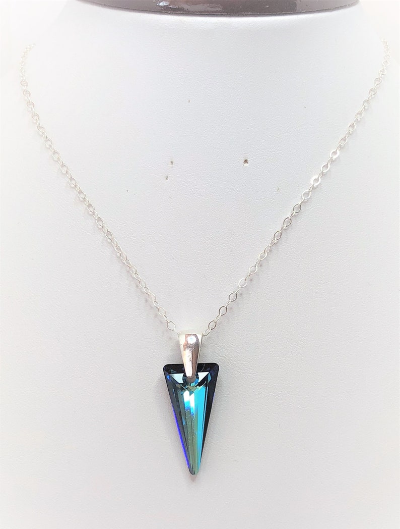 Bermuda Blue Spike Crystal Pendant, 925 Sterling Silver, Large 28mm Crystal Point, Pretty Gift for Her, Statement Necklace image 3