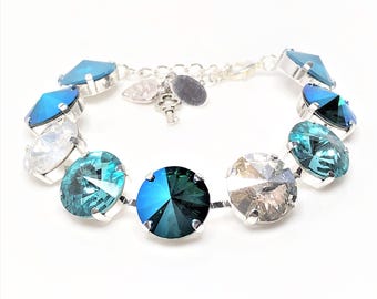Blaues österreichisches Kristall Tennis Armband: versilberter Statement Schmuck