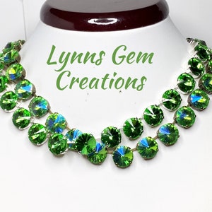 Peridot Georgian Collet Necklaces, Anna Wintour Style, Rhinestone Crystal Choker, Peridot AB Riviere Necklace, Layering Statement Necklace