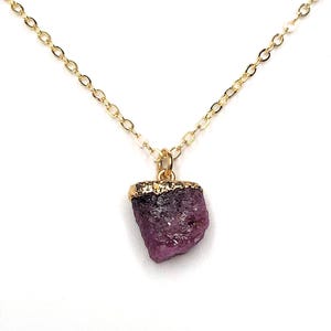 Raw Ruby Nugget Gold Filled Necklace, Freeform Gemstone Pendant, July Birthstone, Gift for Her