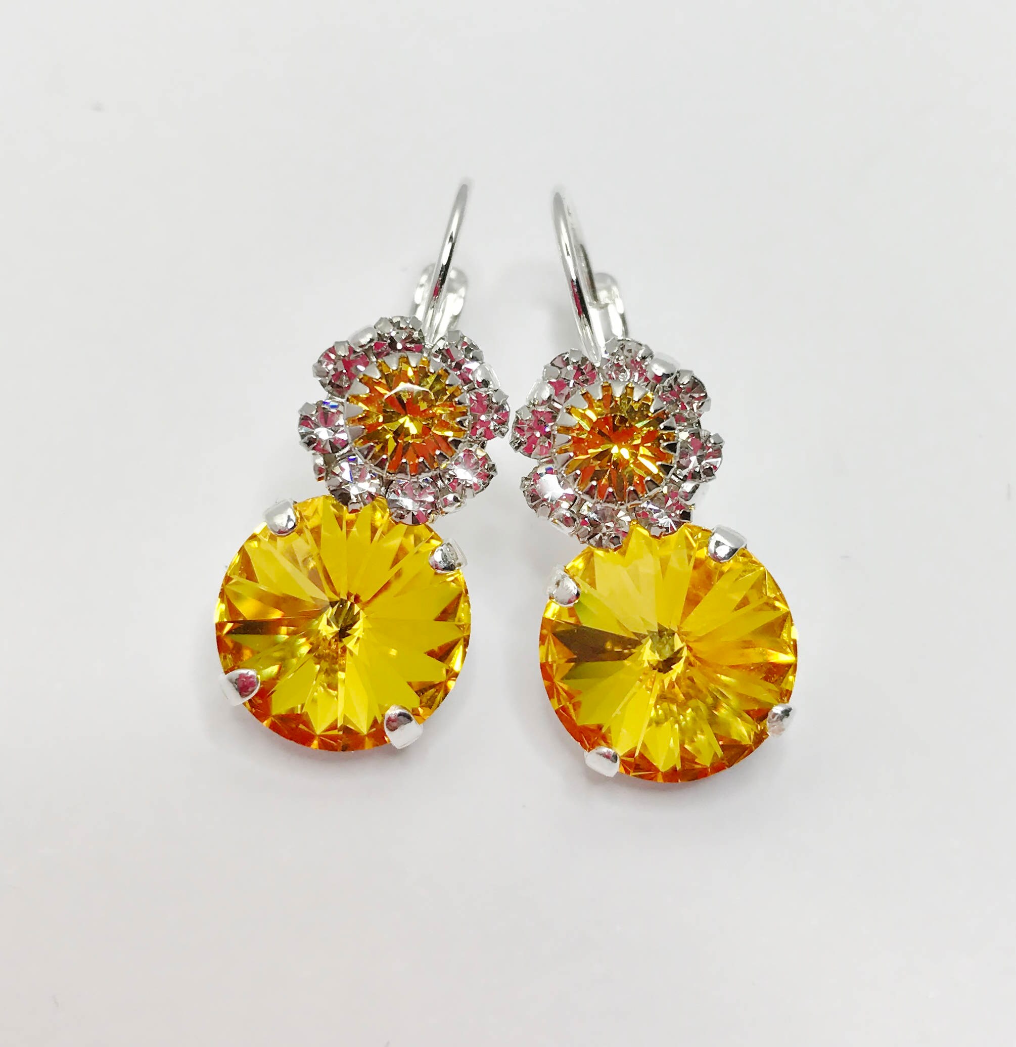 SUNFLOWER YELLOW Swarovski Crystal Earrings 12mm & 10mm Chaton Etsy