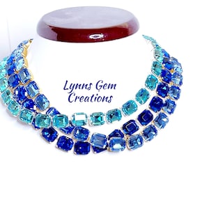 Blue Omber Georgian Collet Necklaces, Premium Crystal, Anna Wintour Style, Sapphire Riviere, Statement Necklace, Layering Chokers