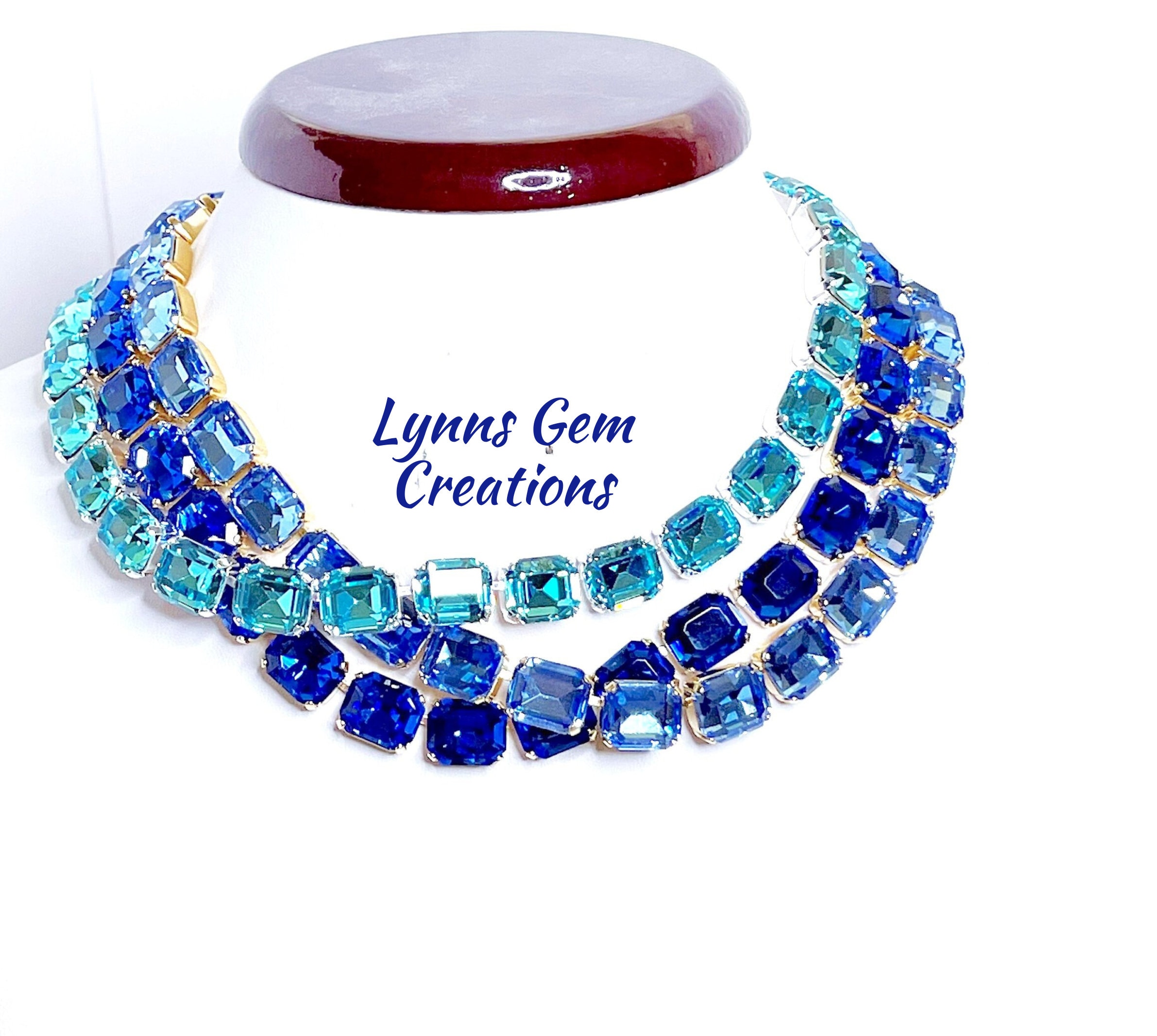 Sapphire Crystal Georgian Collet Necklaces, Aquamarine Riviere