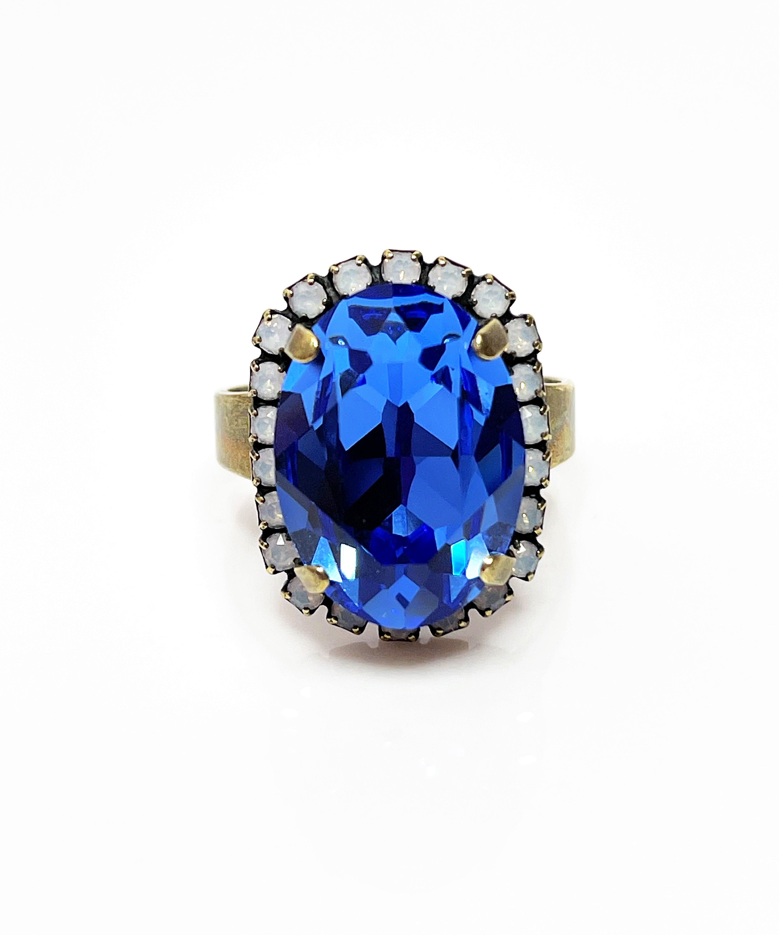 Sapphire Blue Crystal Ring Blue Oval Ring Large Faceted Oval - Etsy UK
