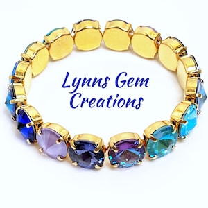 Blue Green Crystal Bracelet, Austrian Crystal, Tennis Wedding Jewellery, Bridesmaid Gift, Multicolour Jewelry, Bracelets for Women