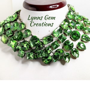 Peridot Georgian Collet Crystal Necklace, Anna Wintour Style,  Green Rhinestone Choker, Riviere Necklace, Statement Necklace
