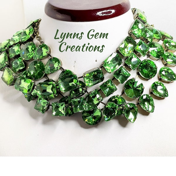 Anna Wintour Necklace, Peridot Georgian Collet, Green Rhinestone Choker, Riviere Necklace, Statement Necklace, Layering Chokers