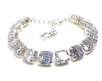 Clear Crystal Bracelet, Ascher Cut, Wedding Bracelet, Statement Jewellery, Mariana Style, Sparkly Bracelets for Women