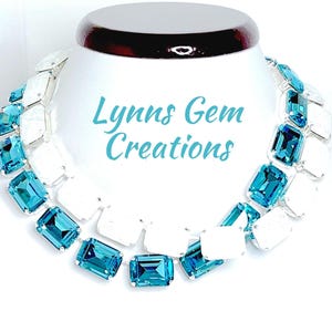 Aquamarine Blue Opal Georgian Collet Necklaces, White Opal Crystal, Anna Wintour Style, Riviere Necklaces, Statement Necklaces for Women
