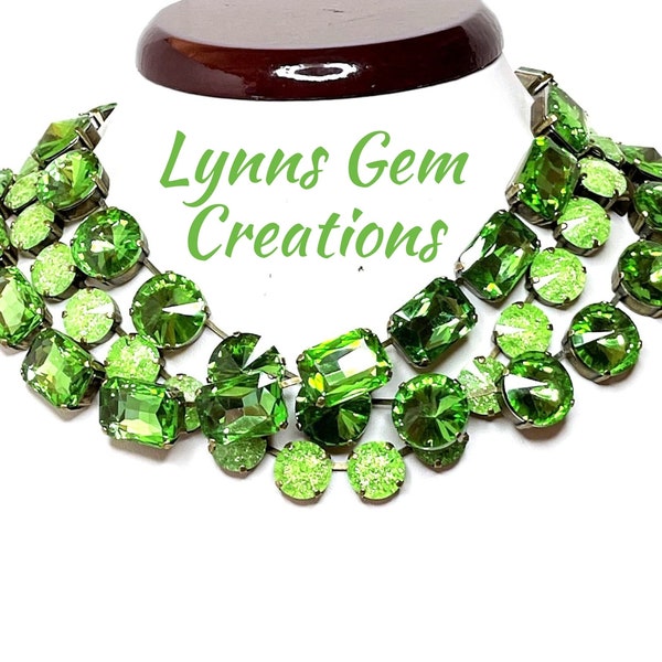 Anna Wintour Necklace, Peridot Georgian Collet, Light Green Rhinestone Choker, Riviere Necklace, Statement Necklace, Layering Chokers