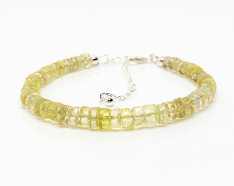 Lemon Quartz Bracelet, Sterling Silver, Natural Stone, Yellow Beaded Bracelet, Gemstone Jewellery, Bracelets for Women