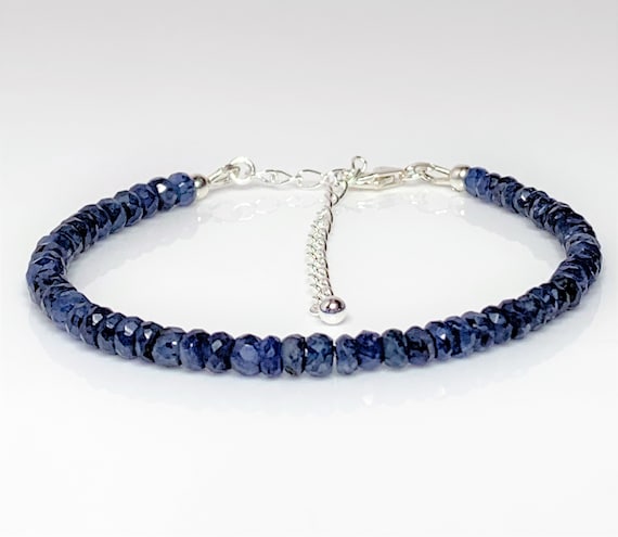 Sapphire Bracelet Sterling Silver AAA Blue Natural Stone July