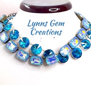 Aquamarine Anna Wintour Style Necklaces, Crystal Choker, Light Blue Riviere, Statement Jewellery, Georgian Collet Layering Chokers