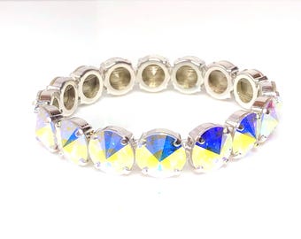 Clear AB Austrian Crystal Bracelet: Silver Plated Stretch Tennis Style