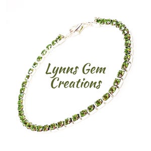 Minimalist Peridot Green Crystal Bracelet, Dainty Tennis Bracelet, Bridesmaid Gift, Silver Plated, Bracelets for Women, Wedding Jewelry