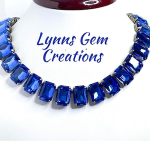Collar con colgante de zafiro estilo georgiano, gargantilla de cristal, estilo Anna Wintour, collar Blue Riviere, collar para mujer, regalo para ella