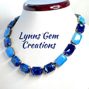 Sapphire Blue Opal Crystal Georgian Collet Necklace, Anna Wintour Style, Blue Crystal Choker, Riviere Necklace, Statement Choker for Women