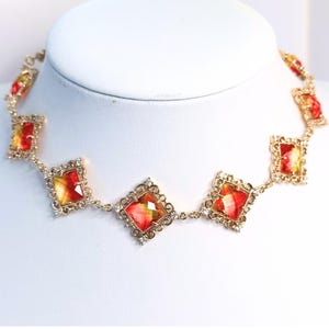 Vintage Style Multicolour Crystal Gold Necklace, Regency Inspired Choker, Regal Necklace, Fairycore Choker, Gift for Her