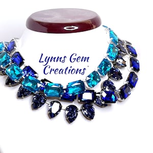 Sapphire Aquamarine Crystal Choker, Tanzanite Georgian Collet, Anna Wintour Style, Statement Necklace, Blue Riviere, Necklaces for Women