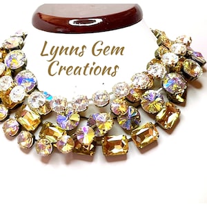 Yellow Ombre Georgian Collet, Anna Wintour Style, Clear AB Rhinestone Choker, Riviere Necklace, Statement Necklace, Layering Chokers