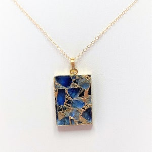 Sapphire Blue Jade Stone Necklace: 14k Gold Filled Chain Pendant