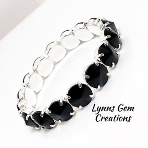 Jet Black Crystal Bracelet, Genuine Austrian Crystal, Tennis Wedding Jewellery, Bridesmaid Gift,  Multicolour Jewelry, Bracelets for Women