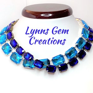 Aquamarine Crystal Necklace, Anna Wintour Style, Sky Blue Georgian Collet, Statement Rhinestone Choker, Octagon Necklace,Necklaces for Women