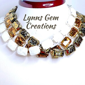 Topaz White Georgian Collet Necklaces, Gold Crystal Choker, Anna Wintour Style, Crystal Ice Riviere Jewelry, Statement Necklaces for Women