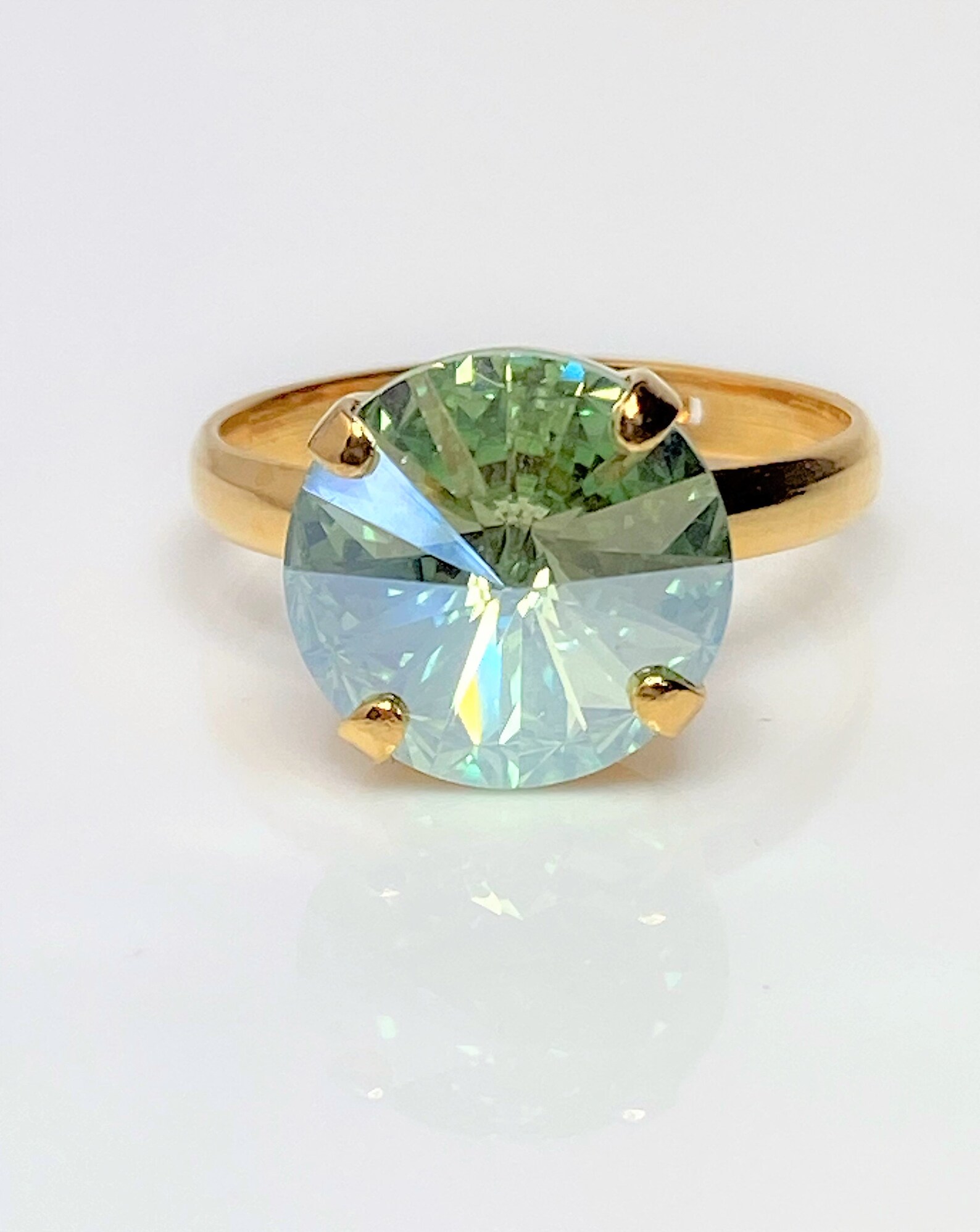 Chrysolite Moonlight Crystal Ring 12mm Rivoli Ring Gold Etsy UK