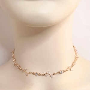 Delicate Clear Crystal Gold Vine Necklace Earrings, Regency Inspired Coquette Jewelry, Regal Vintage Style Necklace, Fairycore Choker