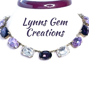 Violet Amethyst Crystal Statement Necklace, Mixed Purple Crystal Choker, Anna Wintour Inspired, Riviere Statement Necklaces for Women