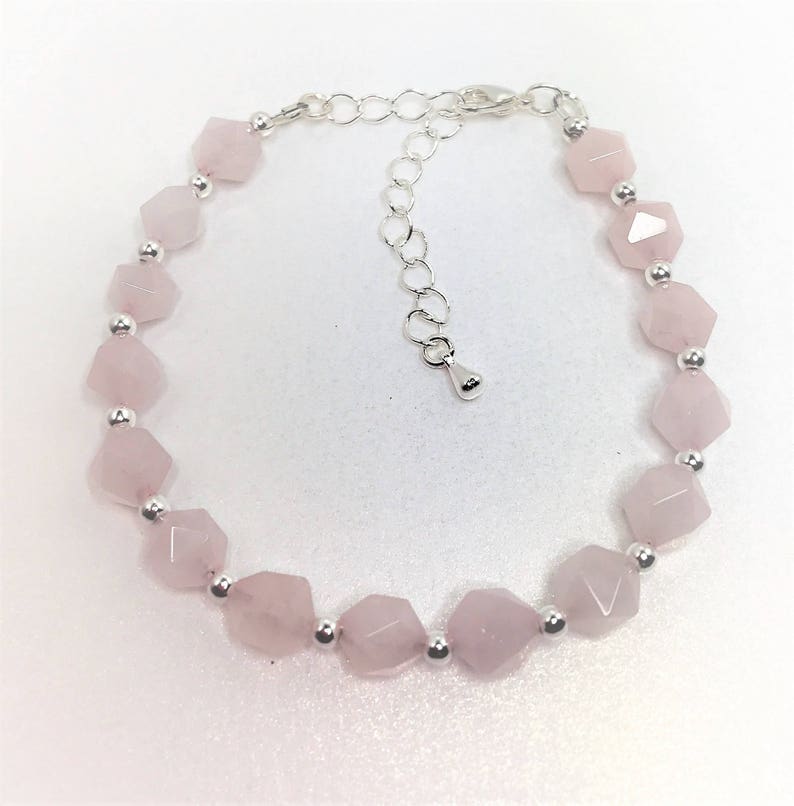 Rose quartz bracelet sterling silver Clearance