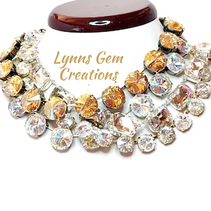 Anna Wintour Style Necklaces, Light Silk Georgian Collet, Clear AB Rhinestone Choker, Riviere Necklace, Statement Necklace, Layering Chokers
