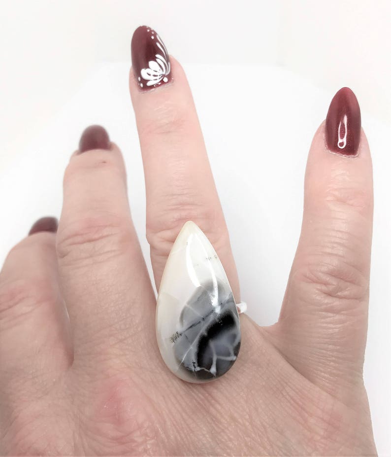 Dendritic Opal Cabochon Gemstone Sterling Silver Statement Ring Natural Stone Opal Gemstone Ring Unique Gift for Wife LynnsGemCreations