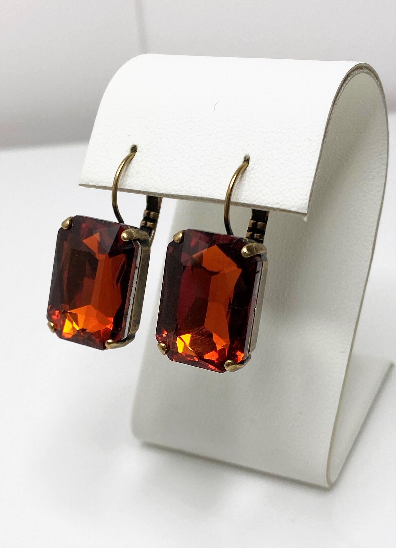 Burnt Orange Crystal Earrings Orange Octagon Dangles Etsy UK