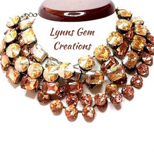 Anna Wintour Style Necklaces, Rose Peach Georgian Collet, Rhinestone Crystal Choker, Light Silk Riviere Necklace, Statement Necklace
