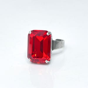 Siam Roter Kristall Ring: Antikes Silber Achteck Statement Ring