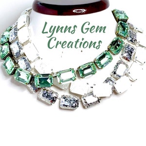 Gargantilla georgiana verde menta, gargantilla de cristal plateado, estilo Anna Wintour, collar Ice Riviere, collar llamativo, gargantillas en capas
