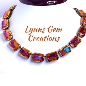 Orange Red Crystal Choker Necklace: Georgian Style Riviere, Anna Wintour Style
