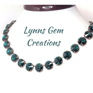 Emerald Crystal Choker in Antique Brass, Anna Wintour Style, Tennis Necklace, Statement Riviere Choker, Necklaces for Women, Gift for Her