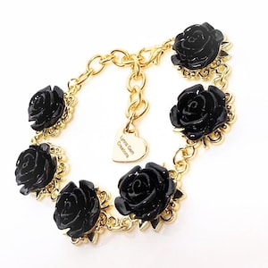 Black Rose Gold Plated Flower Bracelet, Medieval Tudor Style Floral Choker, Cottagecore Wedding Bracelet, Regency Style Rose Jewellery