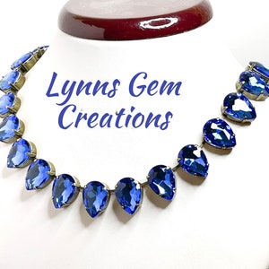Sapphire Crystal Georgian Collet Necklace, Anna Wintour Style, Blue Statement Choker, Pear Riviere Necklace, Necklaces For Women
