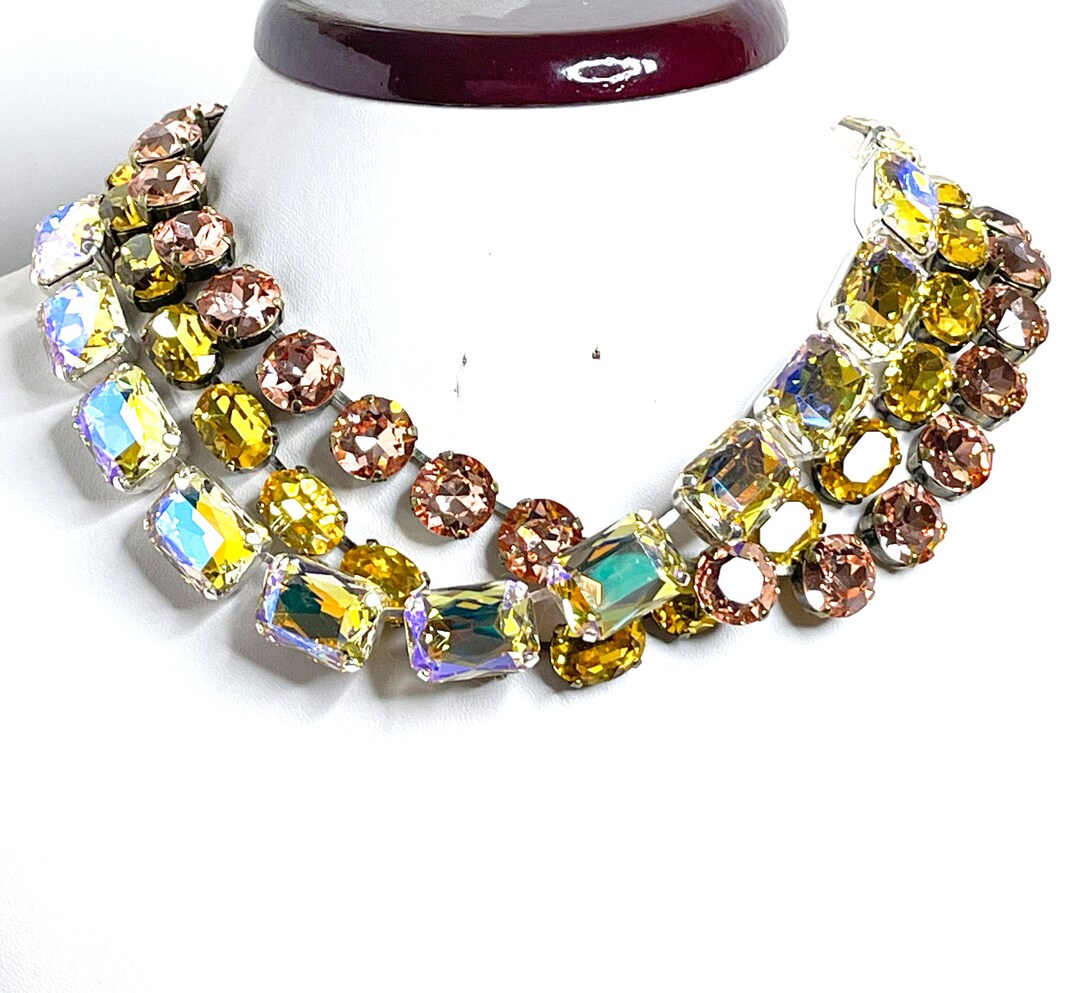 Clear AB Crystal Necklace Anna Wintour Style Peach Etsy