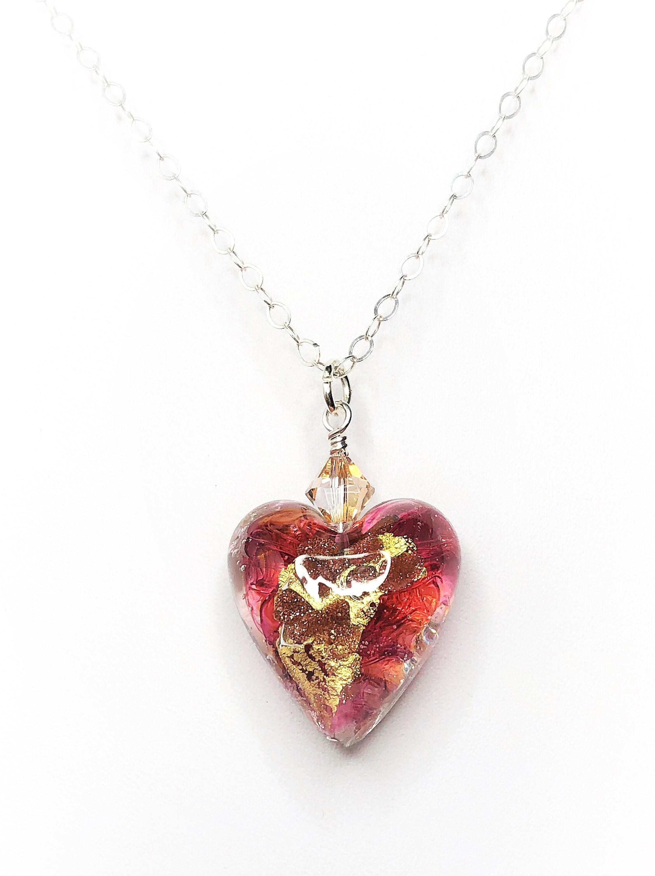 Pink Murano Italian Glass Necklace, Venetian Pendant Sterling 