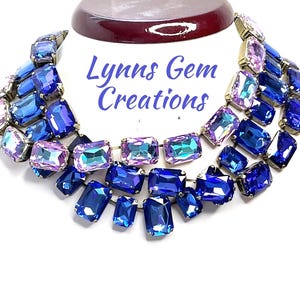 Sapphire Blue Crystal Chokers: Georgian Collet Statement Necklaces, Anna Wintour Style